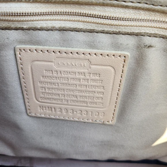 Coach Yellow and White Stripe Canvas Tote with Leather Trim - Picture 5 of 7